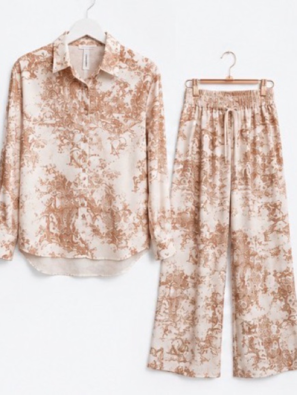 NWT Halfheart Toile Print Matching Pant Set Wide Leg Button Shirt Small